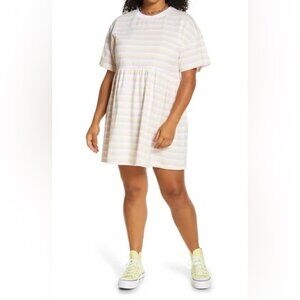 BP.  Babydoll Organic Cotton Dress in Pink- Mia Stripe